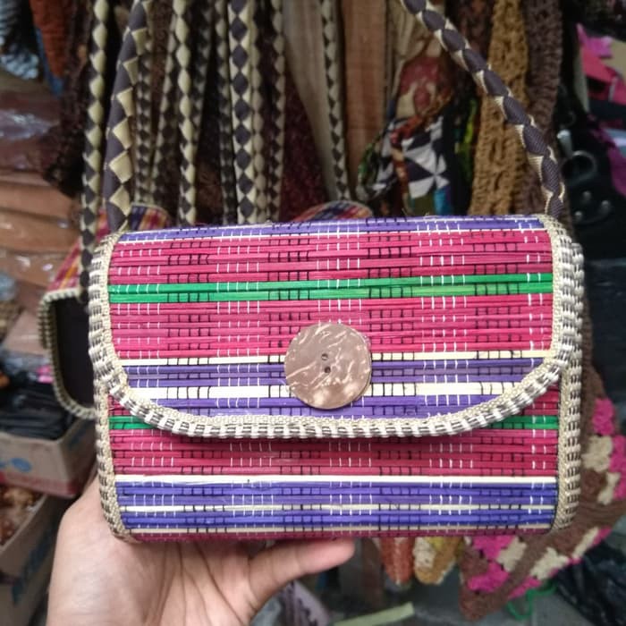 TAS SELEMPANG PERSEGI PANJANG LIDI WARNA SLING BAG WANITA OOTD MURAH