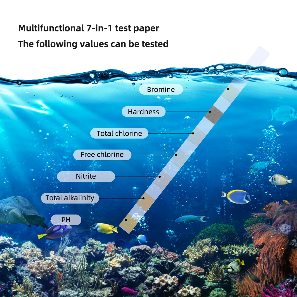 【50PCS 7in1】Kertas Tes Air Kolam Renang/Kertas Uji Kualitas Air/Kertas Tes PH Aquarium/Water Test Paper