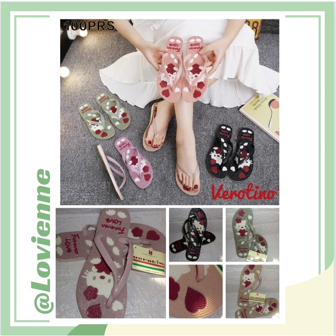 Sendal Jepit Karet Wanita Taplak Bermotif Kitty dengan Duri Sandal Verotino A732-8J