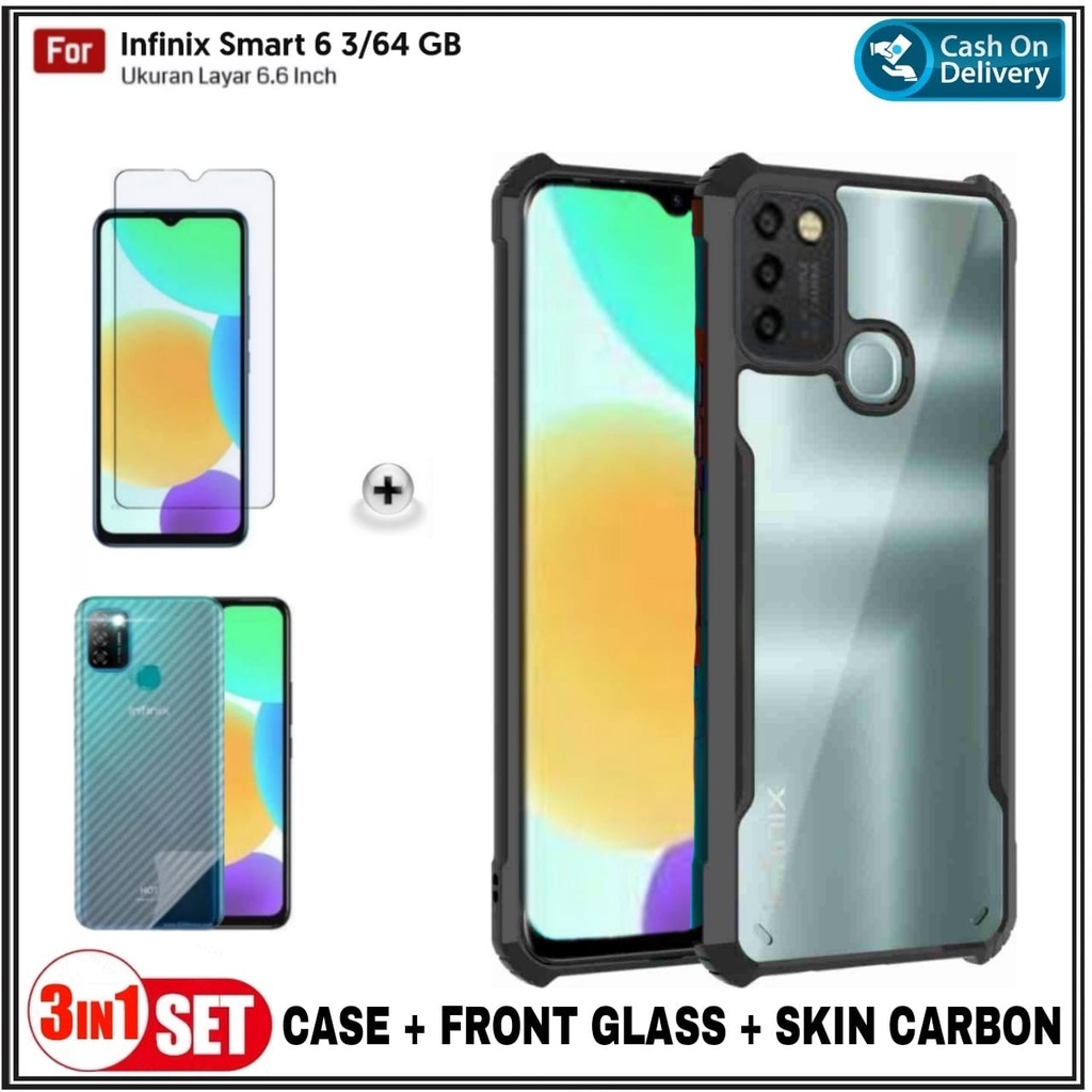 Case Infinix Smart 6 3/64 GB Hot 10T, Smart 6 NFC Soft Hard Fusion Transparan Casing Cover