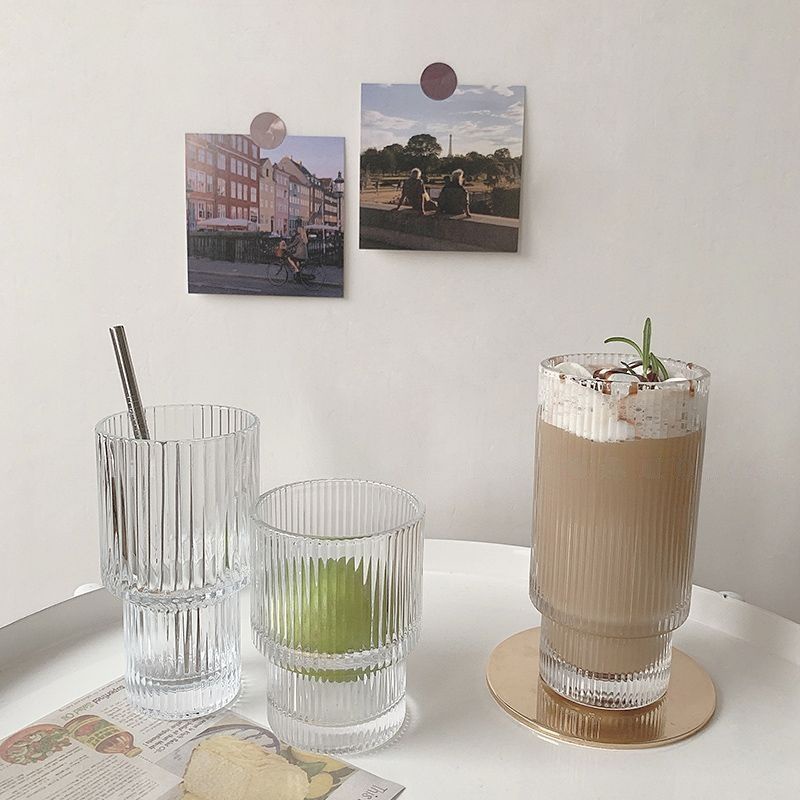 Aesthetic glass Gelas Kaca 190ml 210ml 300ml Kopi Susu Ripple Tebal Tinggi Yo-Reum Korean Drinking
