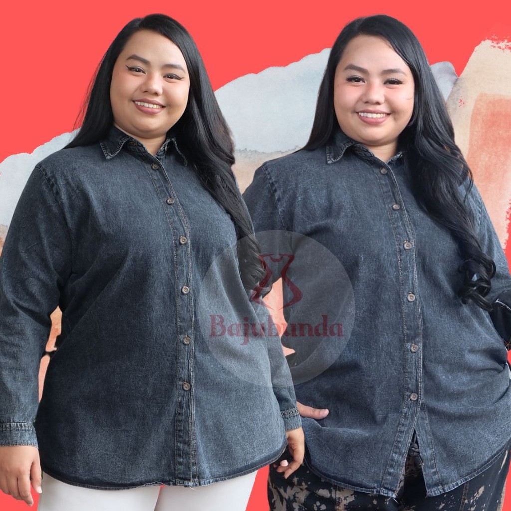 KEMEJA WANITA JUMBO BIG SIZE BAJU POLOS BLOUSE XXXL DENIM KEM JEANS