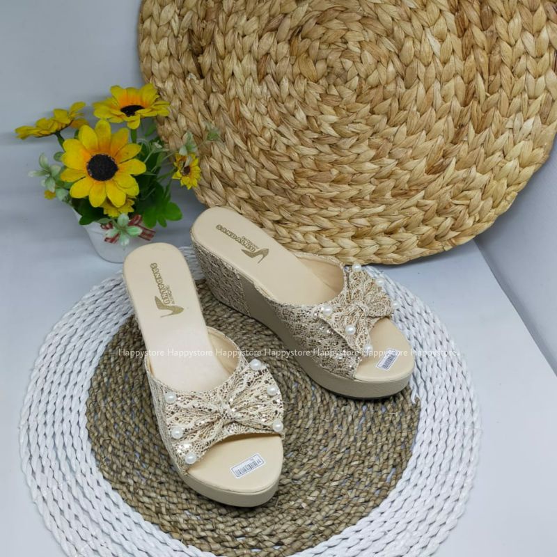 Sandal wanita wedges brokat - wedges wanita brukat - sendal wanita fashion DV21