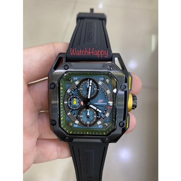 WatchHappy Chronoforce 5333 CF 5333 CF5333 Green Dial Mens Sport Watch Rubber Black Chrono Original