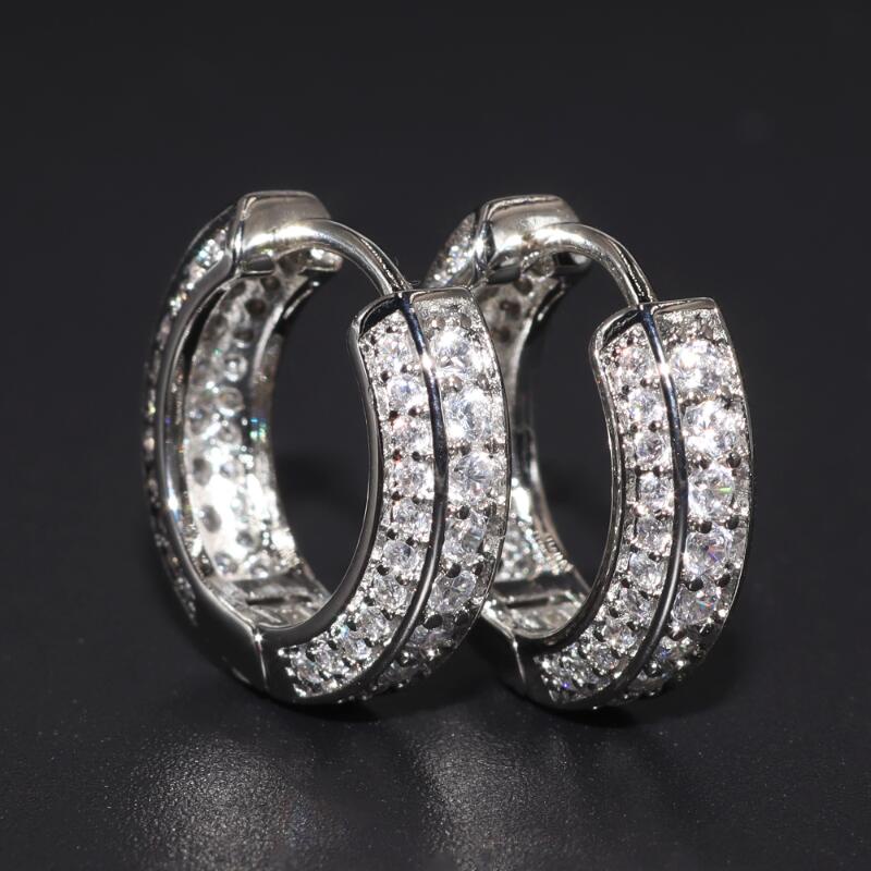 Anting Hoop Bentuk Lingkaran Kecil Bahan Zircon Warna Putih Untuk Pria