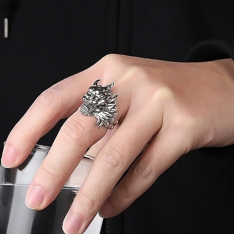 Cincin Model Terbuka Desain Kepala Banteng Gaya Klasiktrendy Adjustable Untuk Pria