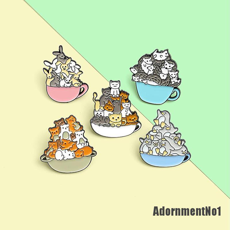 (Adornmentno1) Bros Pin Enamel Bentuk Kartun Kucing / Anjing / Cangkir Untuk Aksesoris Tas Ransel / Mantel