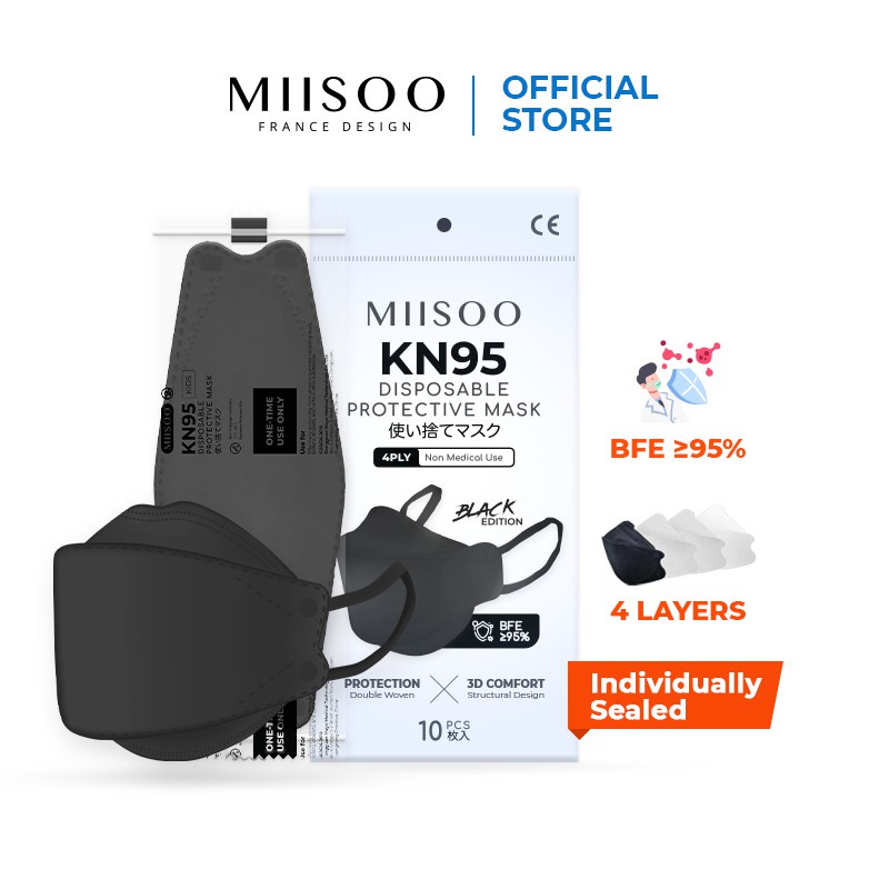 Masker Miisoo Disposable Mask EVO N95 KN95 4 Layer Hitam Original