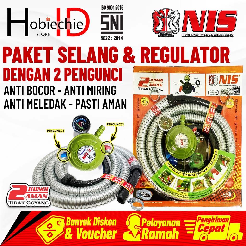 SELANG PAKET REGULATOR GAS NIS DOUBLE LOCK