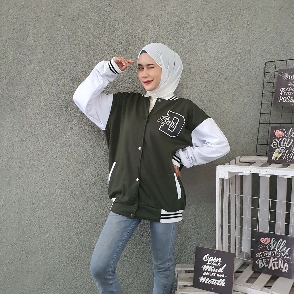 Jaket Baseball Varsity Wanita Pria Unisex D Baseball