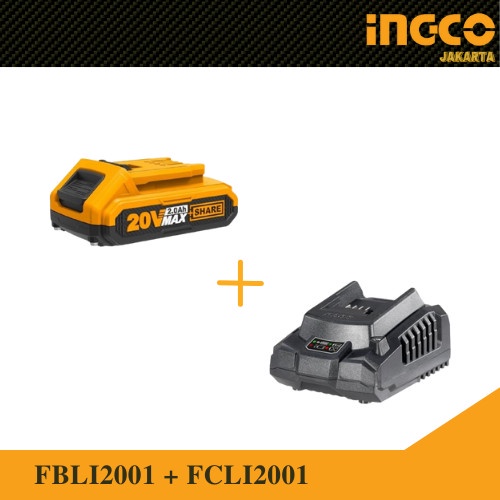 P20S Cordless Baterai 2.0AH &amp; Fast Charger 2.0 INGCO FCLI2001 FBLI2001