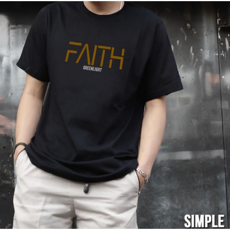 Baju Kaos Pria Distro FAITH Greenlight Bahan Katun Combed 30s Nyaman Fit M,L,XL,XXL