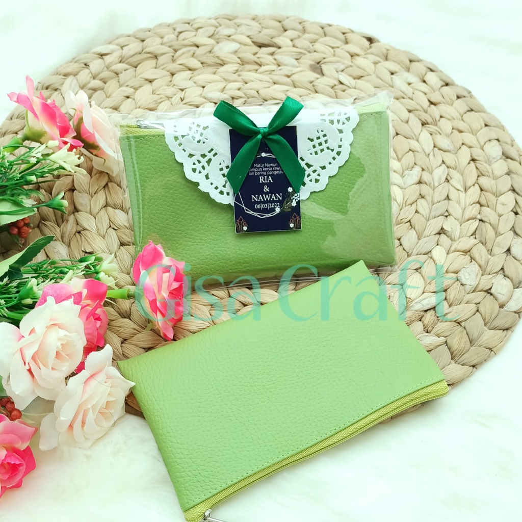 Gisacraft Souvenir dompet vinyl kulit jeruk persegi uk +-16 x 9 cm , pouch kotak pipih , dompet bert