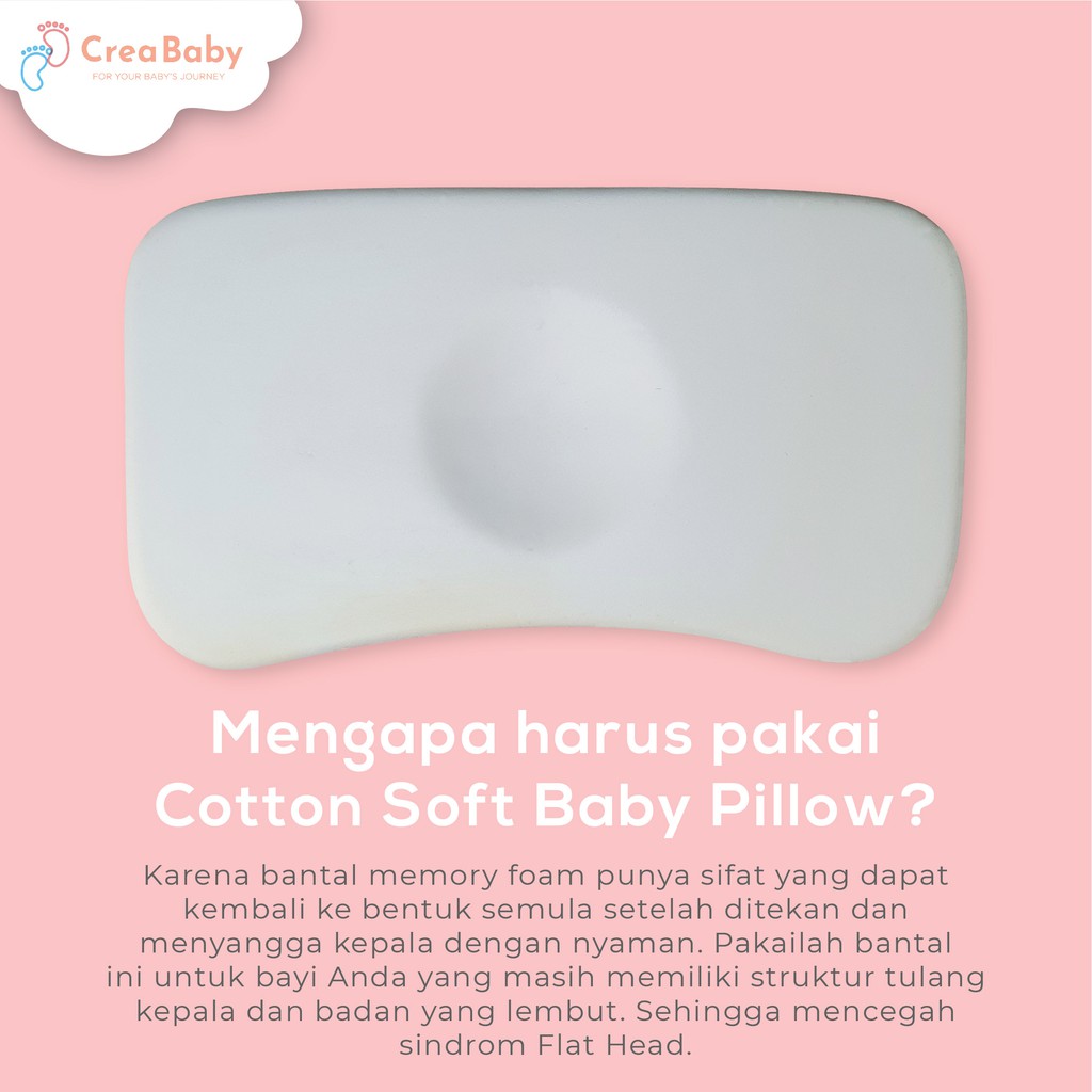 CREA BABY Cotton Soft Memory Foam Baby Pillow | Bantal anti peyang | Bantal tidur bayi