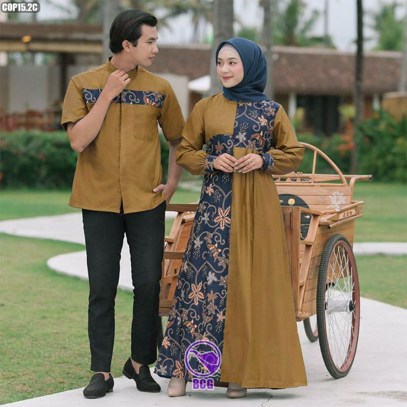 TERBARU  SARIMBIT GAMIS COUPLE KEMEJA BATIK KOMBINASI POLOS