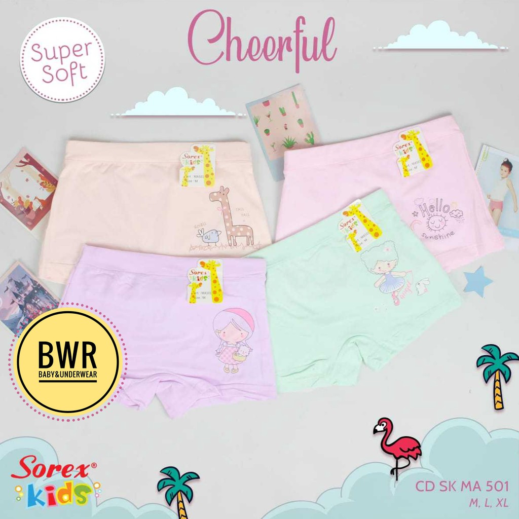 CD Anak  Boxer Kids SOREX  MA 501 |  CD Anak Perempuan Boxer Motif Cherrful | MA501 V AB2 - BB2 - CB2