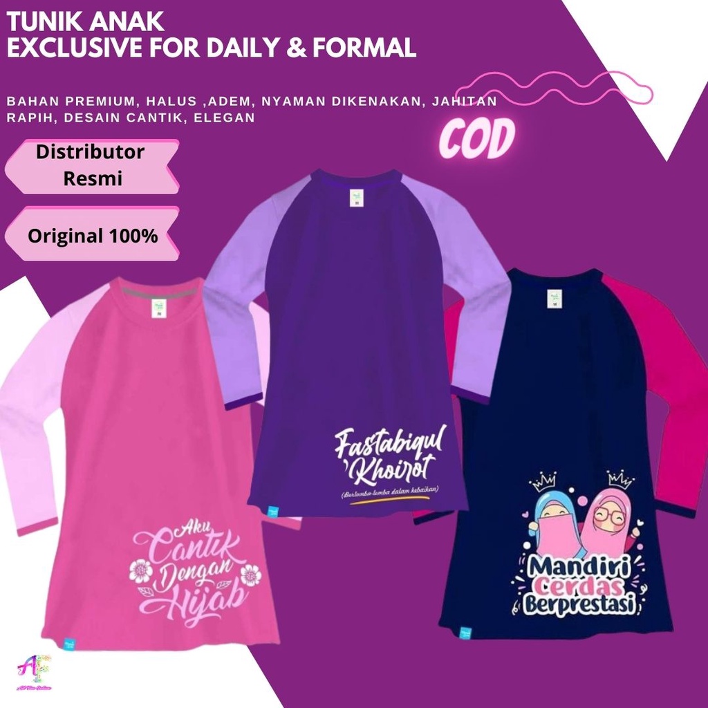 Tunik anak 2 tahun 3 tahun 6 tahun lengan panjang perempuan baju tunik anak perempuan Moslemkids