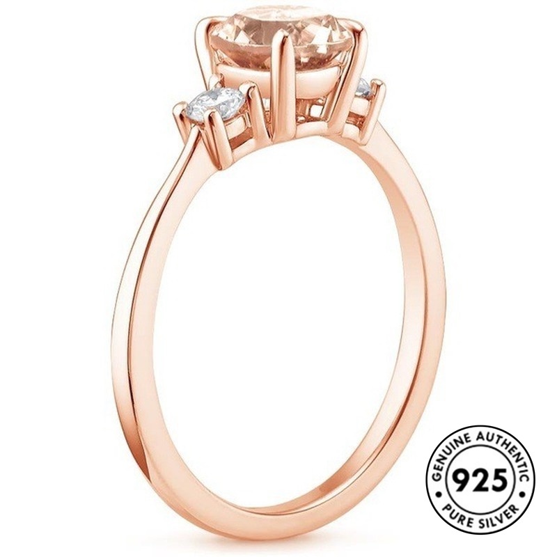 Cincin Berlian Champagne Bahan S925 Silver Warna Rose Gold