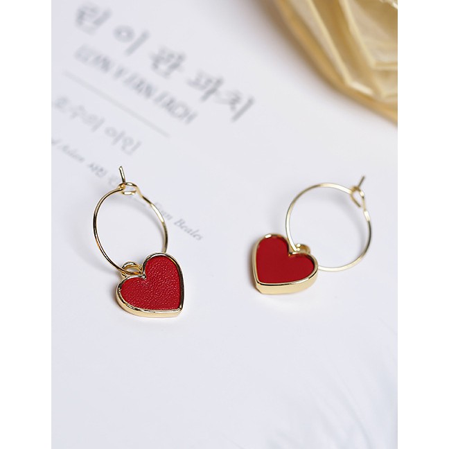 LRC Anting Tusuk Fashion Heart Shape Decorated Earrings