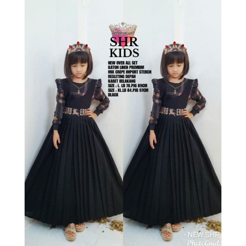 100% ORI SHR overall set kids anak motif bulbelli BB milo import syahira plisket prisket
