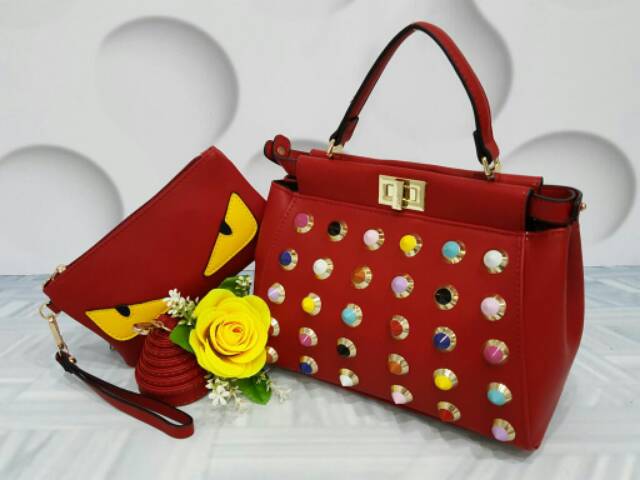 🏽Promo.....Ready 2in1  New Fendi Peekaboo Studed With Carol Monster Wallet 1108#