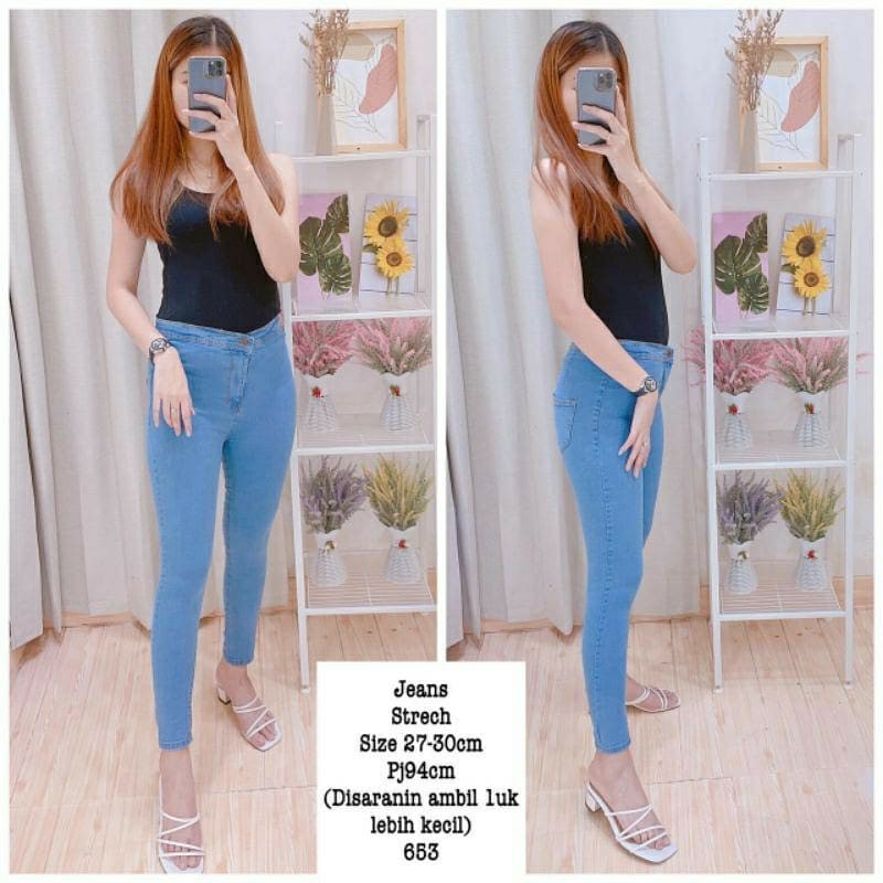 CELANA JEANS HIGHWAIST POLOS WANITA CEWEK
