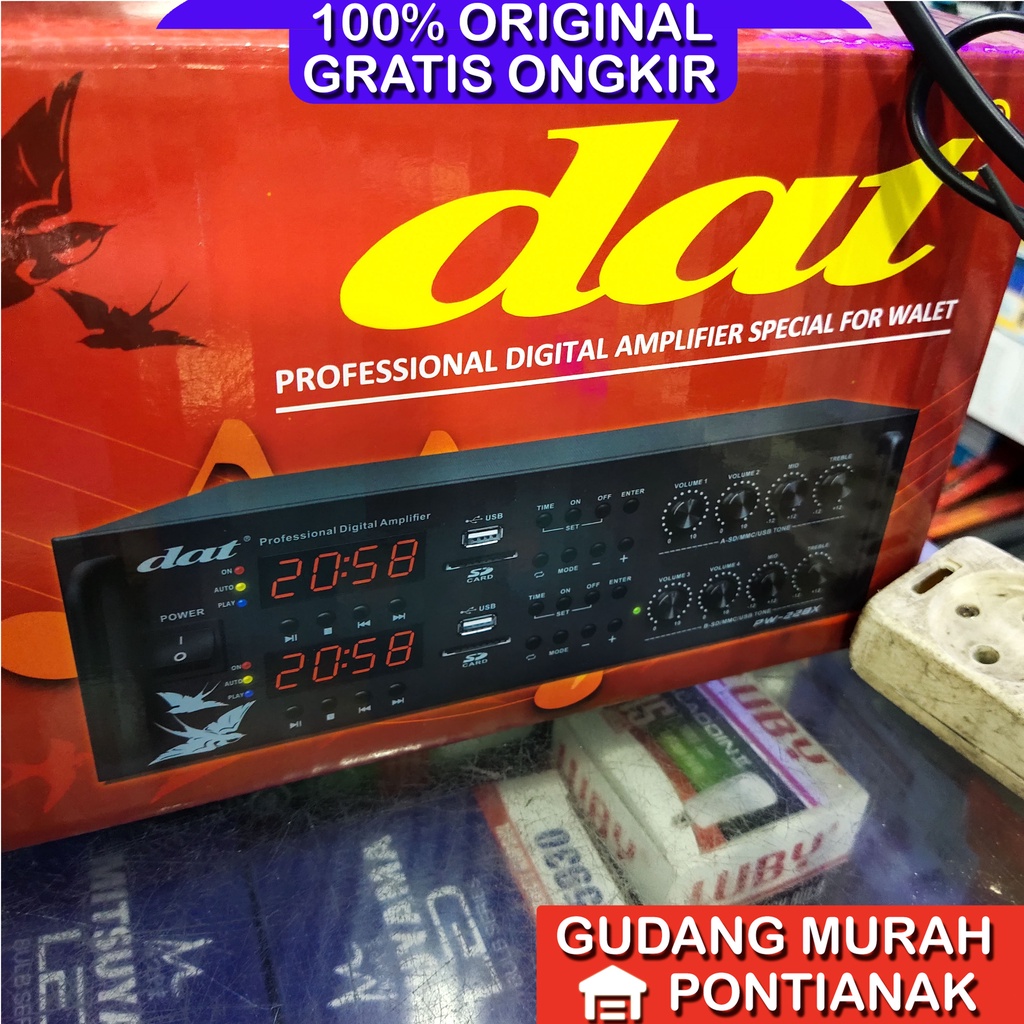 Amplifier Wallet DAT PW-228X / PW 228 X Mesin Pemanggil 4 Timer dan 2 Player USB Charge Aki