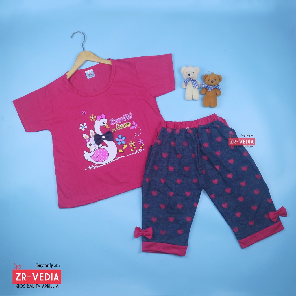 Setelan Lisa Uk 7-8 Tahun / Baju Anak Perempuan Celana Jogger Kaos Lengan Pendek Set Pakaian Cewek