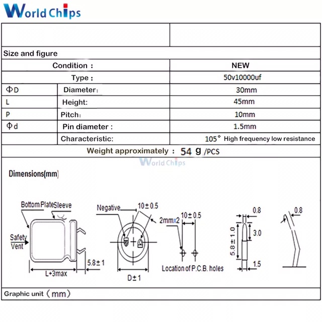 Elco 50 V 10000 UF 30X50 Mm Aluminium Kapasitor Elektrolit