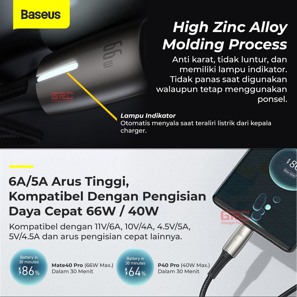 Kabel Fast Charging BASEUS Cable USB to Type C Super Charger 66W