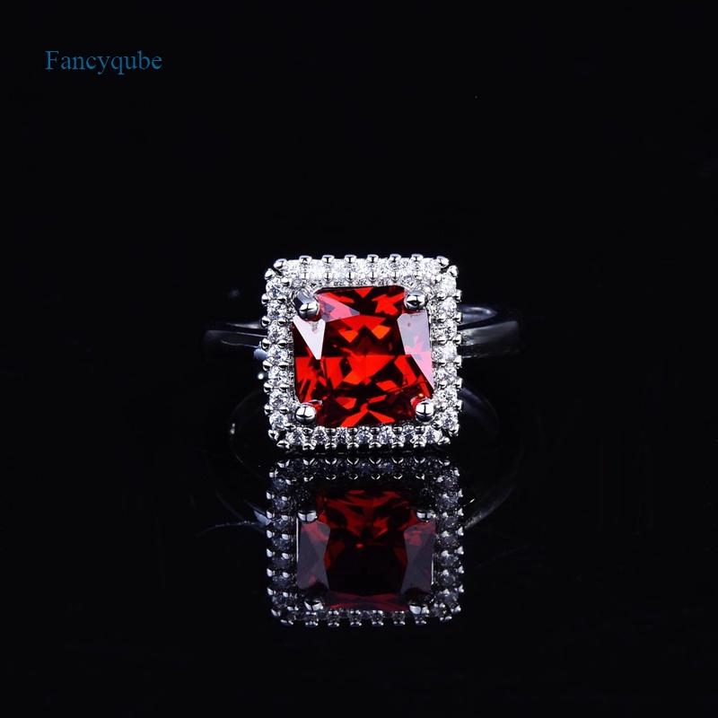 Fancyqube Cincin 925 Silver Hias Cubic Zirconia Ruby Merah Untuk Wanita