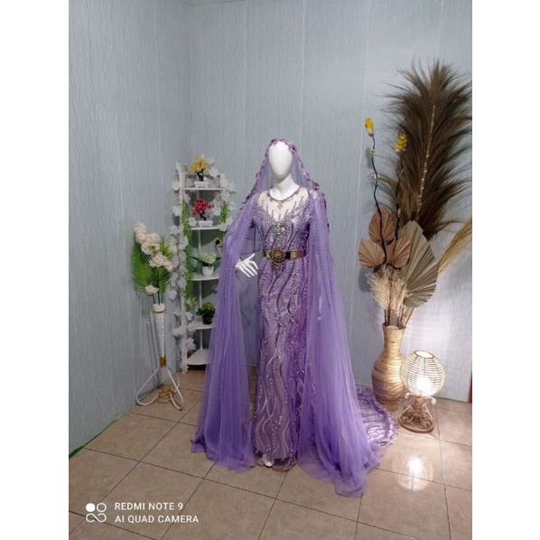 PO TERMURAH Gaun Pengantin Akad Span Payet Mewah Sayap