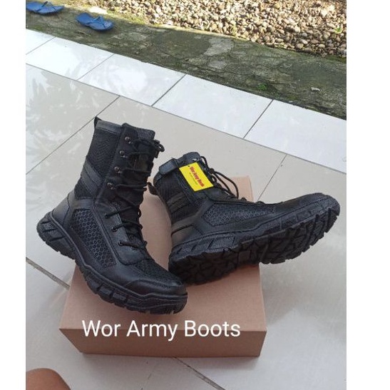 Sepatu PDL TNI POLRI 2022 MODEL BOA JARING KULIT SAPI FULL UP  by Wor Army Boots