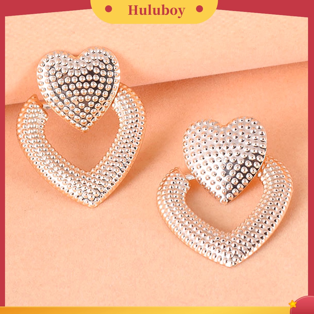 Hu Hu Hu Hu Hu Alat Bantu Pasang Kacamata♡ Anting Tusuk Bentuk Hati Ganda Bahan Alloy Untuk Wanita