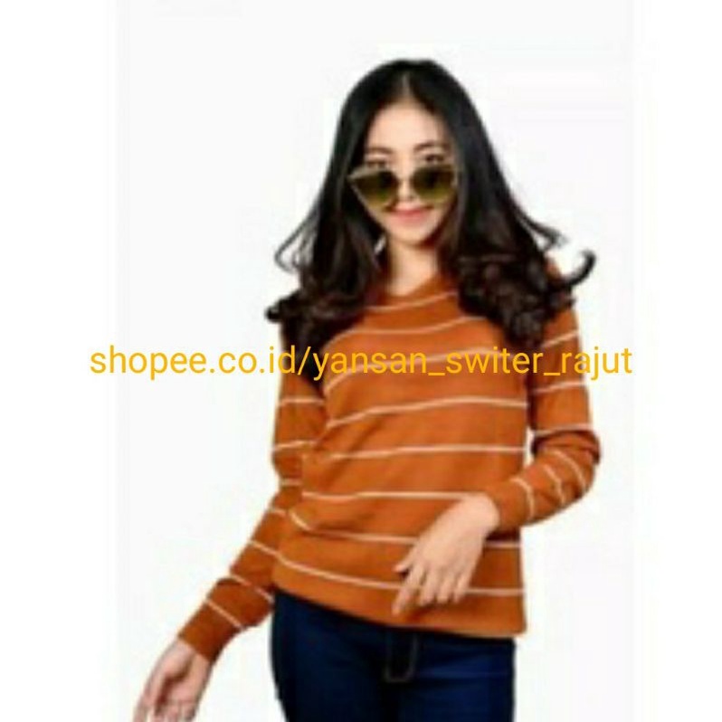 Yansan switer rajut / Bareska Outer knit / sweater oblong polet strip / Sweater rajut model terbaru