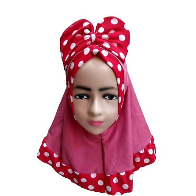 Jilbab Bayi Anak Pita Lucu Kerudung Bayi Anak Polka J16