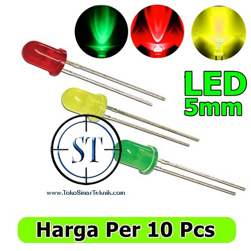 x10 Led Standard 5mm HIJAU MERAH KUNING DOP Color LED Light Emitting Diode DIP isi 10 Pcs