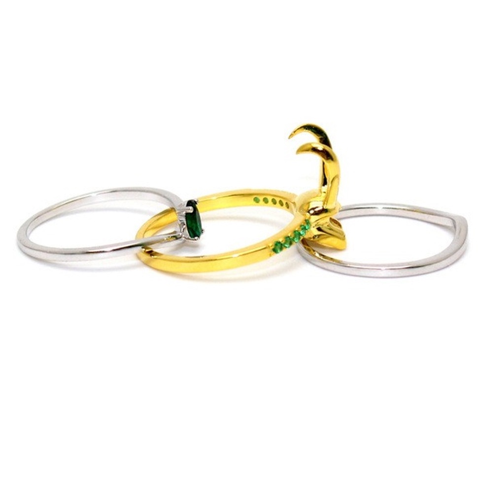 Trendi Loki Pria Cincin 3 Pcs/set Film Karakter Cosplay Cakar Helm Zirkon Bertatahkan Aksesoris Pesta Perhiasan Grosir