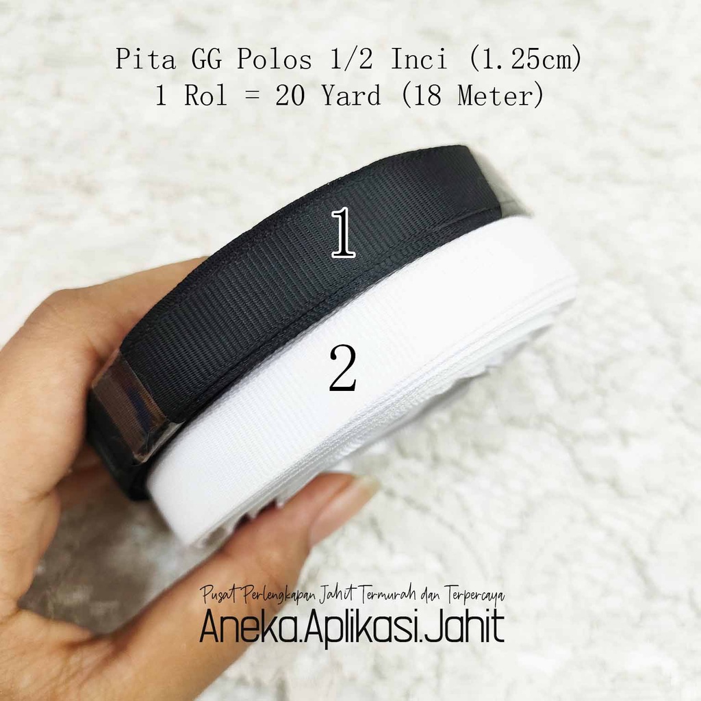 

1 GULUNG (+/- 18 METER) PITA GG POLOS 1/2 INCI (1.25 CM)