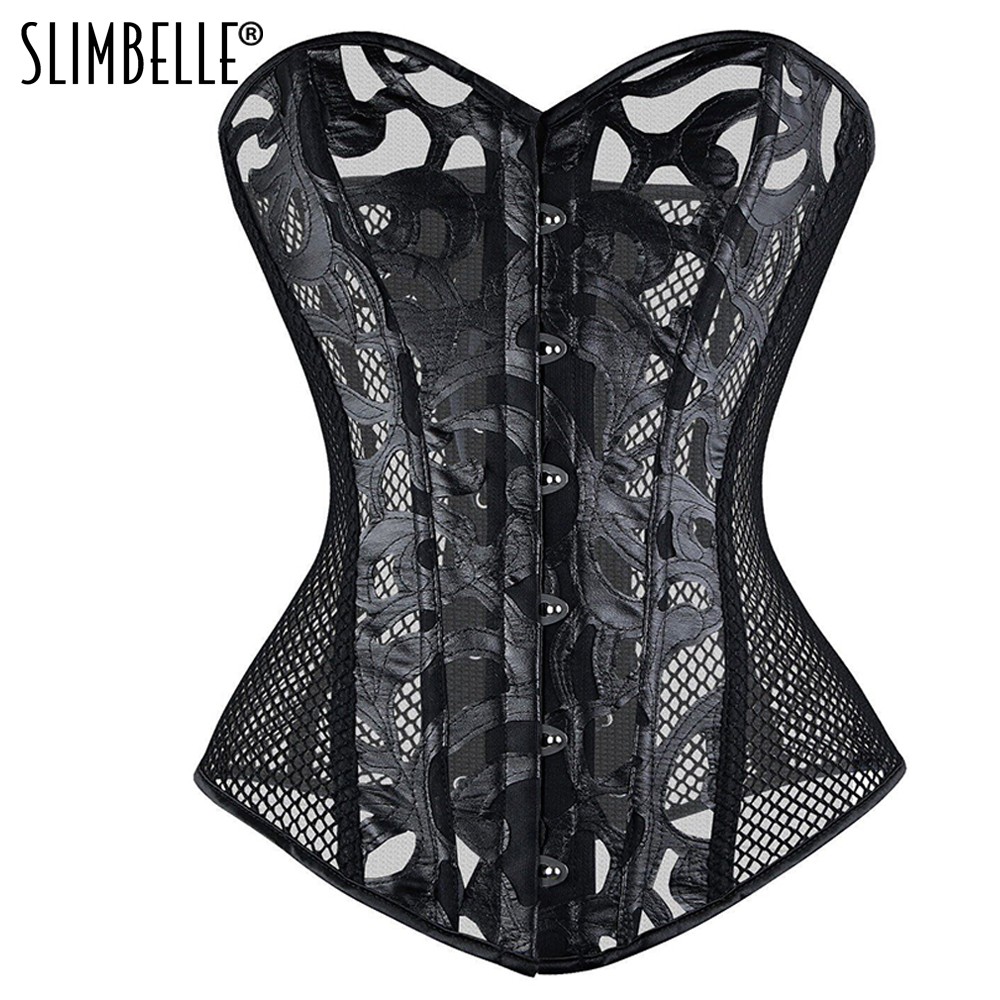 Import Women Steampunk Gothic Mesh Waist Trainer Corset Overbust Top Steel Boned Waist Cinchers Shopee Indonesia