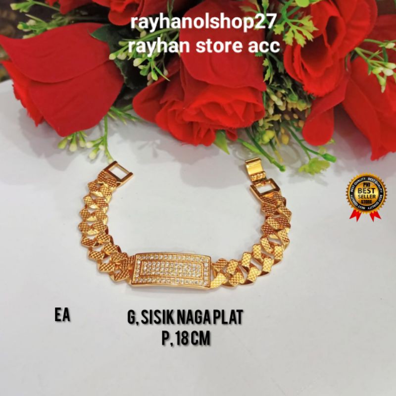 GELANG TANGAN MOTIF SISIK NAGA PLAT FULL PERMATA FHASION WANITA SEPUHAN EMAS GOLD