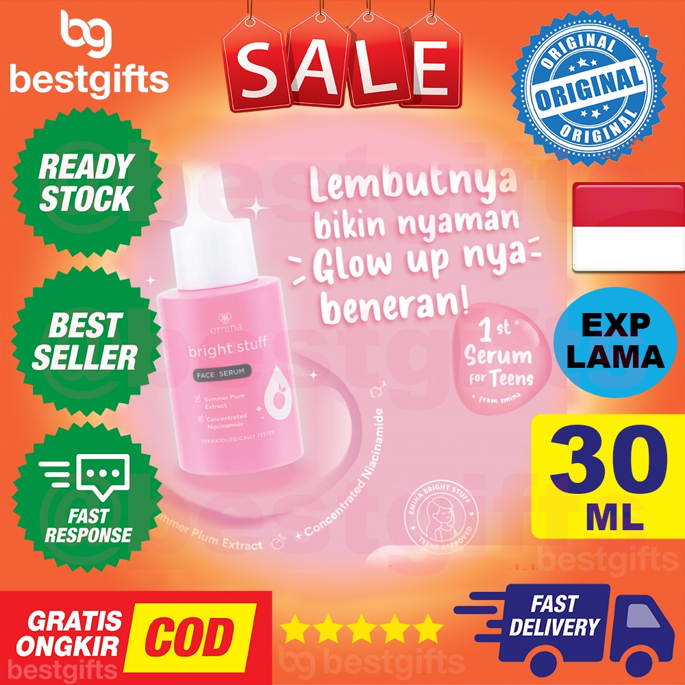 EMINA BRIGHT STUFF FACE SERUM WAJAH MENCERAHKAN KULIT MUKA NODA HITAM DARI POLUSI DEBU KOTORAN 30 ML