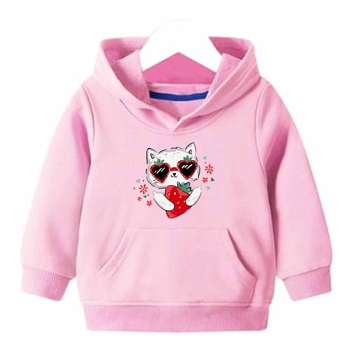 Hoodie Strawberry Cat  Sweater Anak Fleece Pakaian Anak