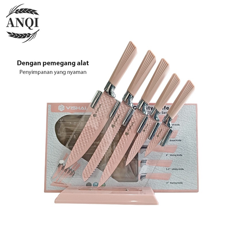 ANQI 1888 Paling Tajam Cookware Diamond Knives Set + Tempat Pisau / 6 Pcs Pisau Set VS-1845