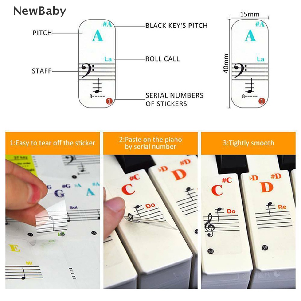 88 / 61 / 54 / 49 / 37 Kunci Stiker Transparan Untuk Keyboard / Piano Bayi