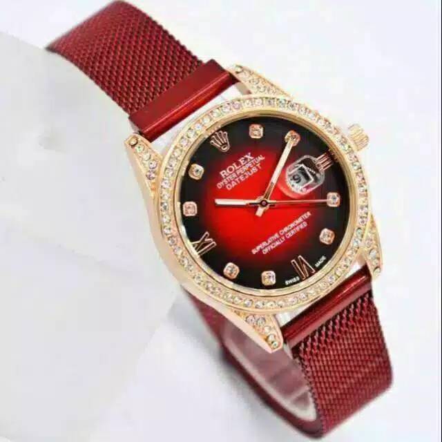 Jam Tangan Wanita Rolex Magnet Diamond Romawi Tanggal Aktif