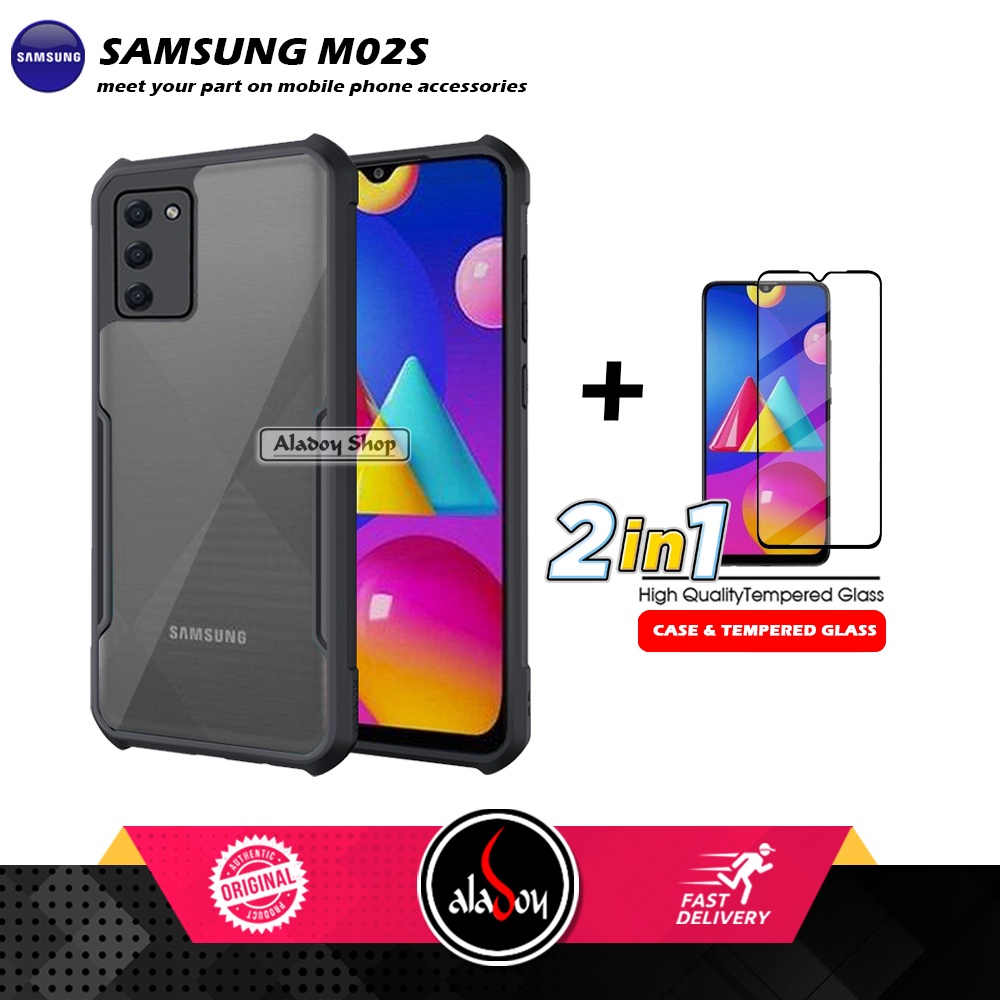 PAKET 2 IN 1 Case Samsung M02S Armor Fusion Transparent Prmium Casing Free Tempered Glass