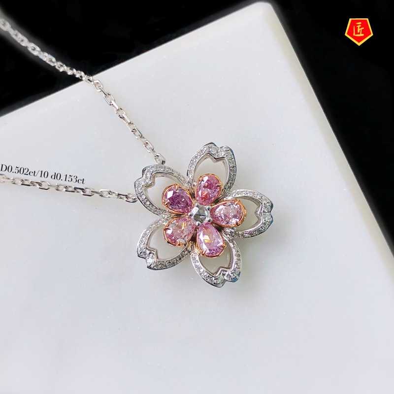 [Ready Stock]Cherry Blossom Pink Diamond Set Open Rings Ear Studs Necklace