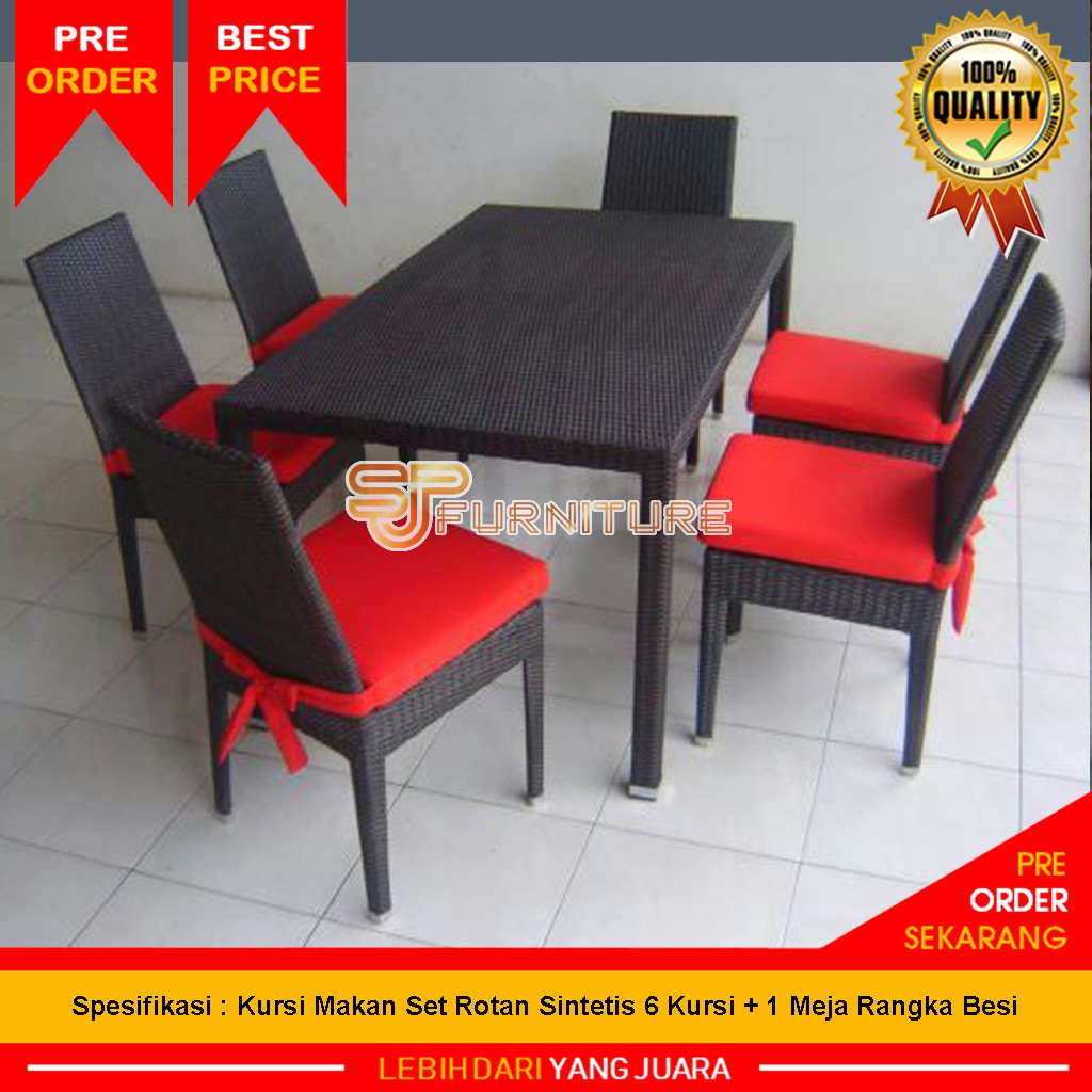 Kursi Meja Makan Rotan Sintetis [ Rangka Besi ] Warna Rotan dan Cushion Bisa Custom Sesuai Keinginan
