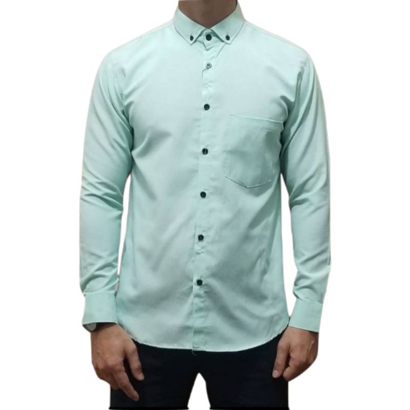 HDR.CO Kemeja pria polos lengan panjang casual hem kantor baju kerja